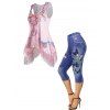 Ensemble de Débardeur Asymétrique à Franges à Imprimé Floral Style Ethnique et Jegging Capri - multicolor S