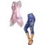 Ensemble de Débardeur Asymétrique à Franges à Imprimé Floral Style Ethnique et Jegging Capri - multicolor S