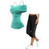 Ensemble de Top Ruché à Bretelles Fine Ajustable à Epaules Dénudées et Legging Moulant à Lacets - multicolor S