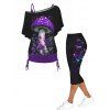 Ensemble de Tops à Imprimé Champignon à Col Oblique et Legging Capri - multicolor S