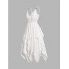 Robe Mi-Longue Asymétrique Superposée en Couleur Unie à Taille Empire Col Plongeant avec Œillet à Bretelle Ajustable - Blanc L
