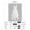 Robe Mi-Longue Asymétrique Superposée en Couleur Unie à Taille Empire Col Plongeant avec Œillet à Bretelle Ajustable - Blanc L