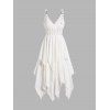 Robe Mi-Longue Asymétrique Superposée en Couleur Unie à Taille Empire Col Plongeant avec Œillet à Bretelle Ajustable - Blanc XXL