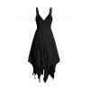 Robe Mi-Longue Asymétrique Superposée en Couleur Unie à Taille Empire Col Plongeant avec Œillet à Bretelle Ajustable - Noir M