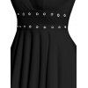 Robe Mi-Longue Asymétrique Superposée en Couleur Unie à Taille Empire Col Plongeant avec Œillet à Bretelle Ajustable - Noir M