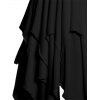 Robe Mi-Longue Asymétrique Superposée en Couleur Unie à Taille Empire Col Plongeant avec Œillet à Bretelle Ajustable - Noir L