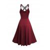 Robe Ligne A Mi-Longue Ceinturée Papillon Croisée à Taille Haute - Rouge foncé S