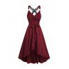 Robe Ligne A Mi-Longue Ceinturée Papillon Croisée à Taille Haute - Rouge foncé S