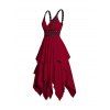 Robe Mi-Longue Asymétrique Superposée en Couleur Unie à Taille Empire Col Plongeant avec Œillet à Bretelle Ajustable - Rouge foncé XXL
