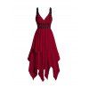 Robe Mi-Longue Asymétrique Superposée en Couleur Unie à Taille Empire Col Plongeant avec Œillet à Bretelle Ajustable - Rouge foncé XXL