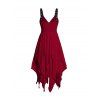 Robe Mi-Longue Asymétrique Superposée en Couleur Unie à Taille Empire Col Plongeant avec Œillet à Bretelle Ajustable - Rouge foncé XXL
