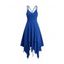 Robe Mi-Longue Superposée Asymétrique à Ourlet Croisé en Couleur Unie à Lacets - Bleu profond S