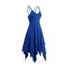 Plain Color Dress Crisscross Layered Asymmetrical Hem Lace Up Surplice Midi Dress - DEEP BLUE L