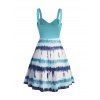 Tie Dye Print Dress Mock Button Crossover High Waisted Sleeveless A Line Mini Dress - LIGHT BLUE XXL