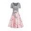 Peach Blossom Floral Print A Line Vacation Sundress and Bowknot Surplice T Shirt Two Piece Summer Set - WHITE S