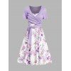 Butterfly Floral Print A Line Vacation Sundress and Bowknot Surplice T Shirt Two Piece Summer Set