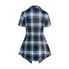 T-shirt d'Eté Décontracté Croisé à Imprimé Carreaux à Col Relevé Faux Deux Pièces - Bleu clair L