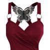 Gothic Tank Top Ruched Butterfly Lace Cross Tank Top O Ring Surplice Summer Top - DEEP RED M