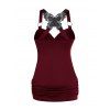 Gothic Tank Top Ruched Butterfly Lace Cross Tank Top O Ring Surplice Summer Top - DEEP RED M
