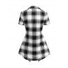 T-shirt d'Eté Décontracté Croisé à Imprimé Carreaux à Col Relevé Faux Deux Pièces - Noir S