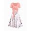Peach Blossom Floral Print A Line Vacation Sundress and Bowknot Surplice T Shirt Two Piece Summer Set - WHITE S