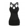 Gothic Tank Top Ruched Butterfly Lace Cross Tank Top O Ring Surplice Summer Top - BLACK XL