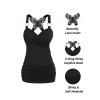Gothic Tank Top Ruched Butterfly Lace Cross Tank Top O Ring Surplice Summer Top - BLACK XL