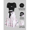 Ensemble de Robe Ligne A Fleur de Pêcher et de T-shirt Cahce-cœur avec Nœud Papillon Deux Pièces - Blanc M