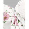Floral Print Vacation Sundress Garden Party Dress Summer Ruffled Bowknot Mini Dress - WHITE M