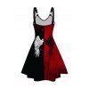 Gothic Dress Contrast Colorblock Wing Print V Neck High Waisted A Line Mini Dress - BLACK XL