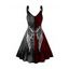Gothic Dress Contrast Colorblock Wing Print V Neck High Waisted A Line Mini Dress - DEEP RED XL