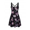 Mini Robe Décontractée à Imprimé Rose et Crâne sans Manches - Noir S