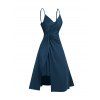 Plain Color A Line Midi Dress Twisted Slit Plunging Spaghetti Strap Summer Dress - DEEP BLUE XXXL