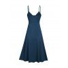 Plain Color A Line Midi Dress Twisted Slit Plunging Spaghetti Strap Summer Dress - DEEP BLUE XXXL