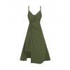 Plain Color A Line Midi Dress Twisted Slit Plunging Spaghetti Strap Summer Dress - DEEP GREEN XXXL