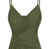 Plain Color A Line Midi Dress Twisted Slit Plunging Spaghetti Strap Summer Dress - DEEP GREEN XXXL