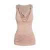 Cowl Neck Tank Top Draped Ruched Chain Embellishment Casual Tank Top - LIGHT COFFEE XXL