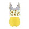 Ensemble de Tankini Contrôle du Ventre Superposé Imprimé Fleuri à Taille Haute de Plage - Jaune S