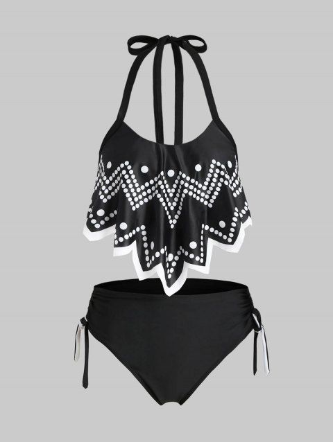 Polka Dot Flounce Cinched High Waisted Bikini Swimsuit