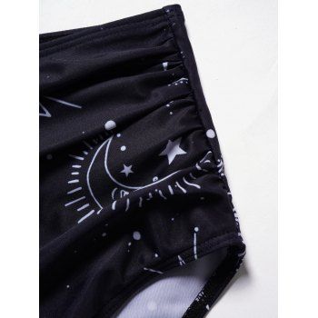 Moon Star Print Bikini Swimsuit Crossover Padded Bikini Two Piece Swimwear High Waist Tummy Control Bathing Suit