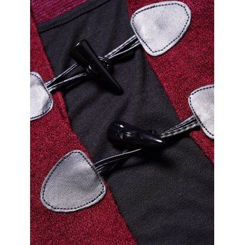 Asymmetric Longline Hooded Knit Faux Twinset Top Colorblock Horn Button Long Sleeve Knitted 2 In 1 Top With Hood