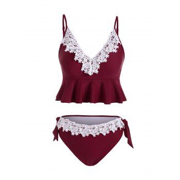 Maillot de Bain Tankini Noué Panneau en Dentelle