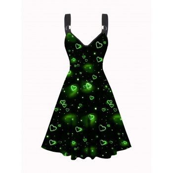 

Heart Print Dress Vacation Dress V Neck High Waisted A Line Mini Dress, Black