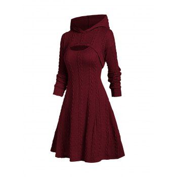 

Hooded Cable Knit Arm Warmer Sweater and Mini Dress Set, Deep red