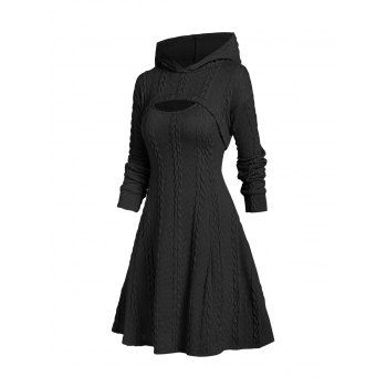 

Hooded Cable Knit Arm Warmer Sweater and Mini Dress Set, Black