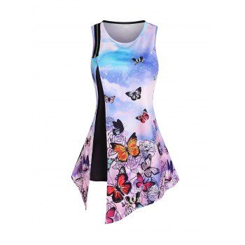 

Asymmetrical Ombre Butterfly Zip Detail Tank Top, Multicolor a