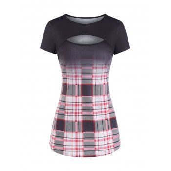 

Plaid Cutout Short Sleeve T-shirt, Light pink