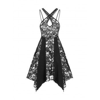 

Keyhole Handkerchief Flower Lace Babydoll, Black