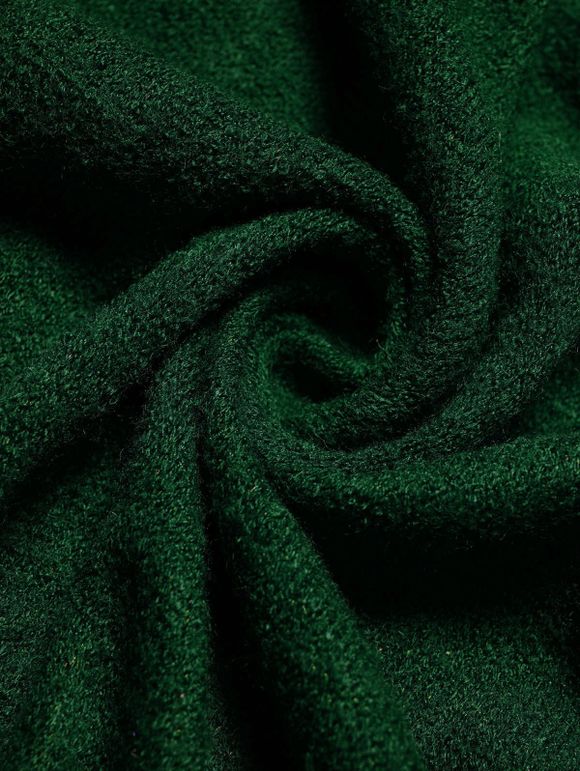 Haut à Capuche Long Asymétrique en Tricot avec Bouton en Avant en Blocs de Couleurs Faux Deux Pièces - Vert L