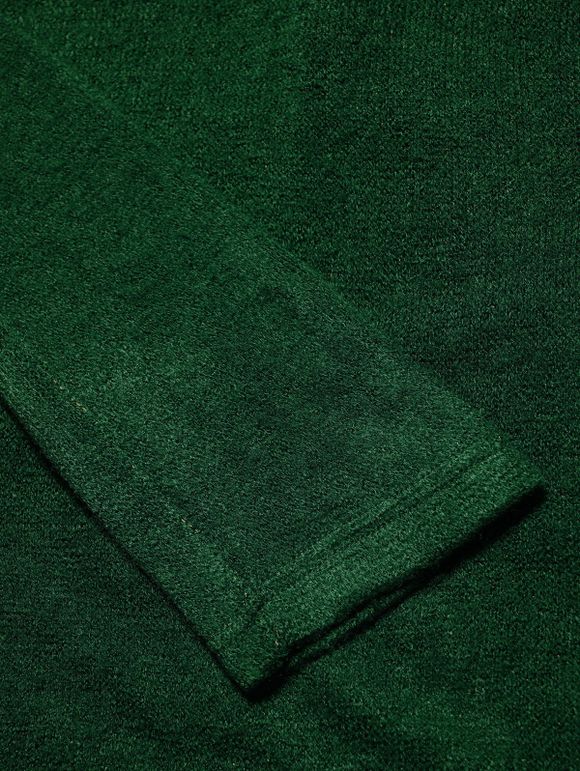 Haut à Capuche Long Asymétrique en Tricot avec Bouton en Avant en Blocs de Couleurs Faux Deux Pièces - Vert L